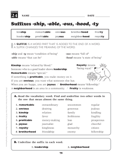 Suffixes -ship, -able, -ous, -hood, -ty 24