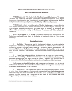 FRISCO SQUARE HOMEOWNERS ASSOCIATION, INC. Rules Ree