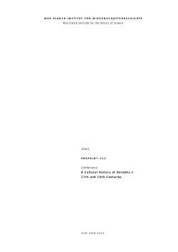 A Cultural History of Heredity I: 17th and 18th Centuries