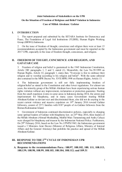 UPR Joint Stakeholders Submission on the situation of