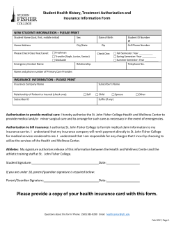 Student Health History, Treatment Authorization, and Insurance Form