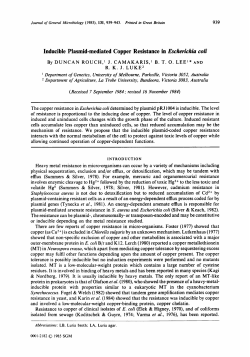 Inducible Plasmid-mediated Copper Resistance in