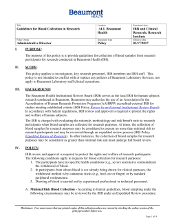 Guidelines for Blood Collection in Research ALL Beaumont Health