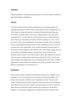 Hypothesis Explicit teaching of word meanings and synonyms to