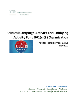 Political Campaign Activity and Lobbying Activity For a 501(c)