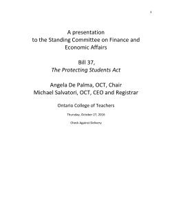 A presentation to the Standing Committee on Finance and Economic