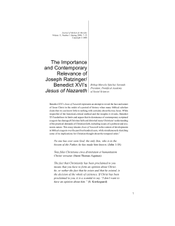 The Importance and Contemporary Relevance of Joseph Ratzinger