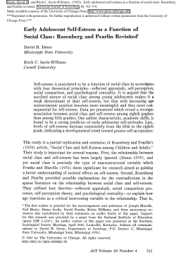 Early Adolescent Self-Esteem as a Function of Social Class