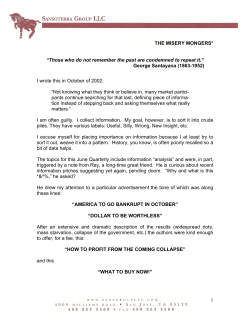 1 THE MISERY MONGERS* &ldquo;Those who do not remember the past