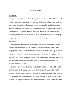 TOMMY GREENE BIOGRAPHY Tommy Greene was born in