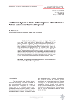 The Electoral System of Bosnia and Herzegovina: A Short Review of