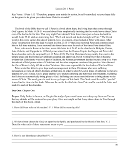 Lesson 20: 1 Peter Key Verse: 1 Peter 1:13 &ldquo;Therefore, prepare your