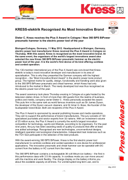 KRESS-elektrik Recognised As Most Innovative Brand