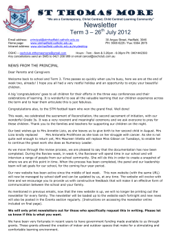 St THOMAs St THOMAs MoRE Newsletter