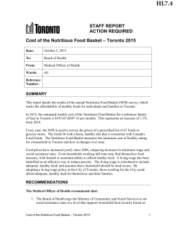 Cost of the Nutritious Food Basket - Toronto 2015