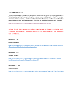 Algebra Foundations: Below, I break down recommended tutorials