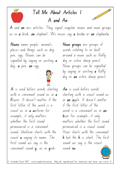 Tell Me About Articles 1 A and An