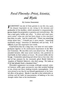 Pavel Florensky-Priest, Scientist, and Mystic