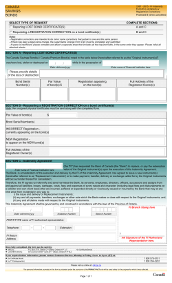 Financial Institution Indemnity Form for Lost Bonds or Registration
