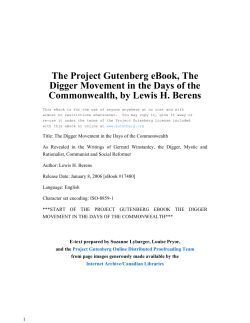 The Digger Movement in the Days of the
