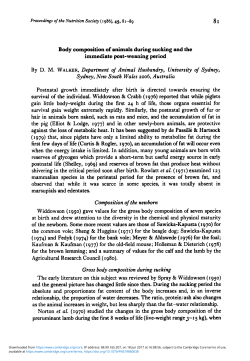 Body composition of animals during sucking and the immediate post