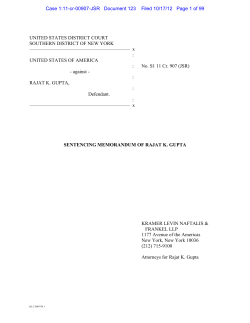 Rajat Gupta Sentencing Memo - Law Professor Blogs Network