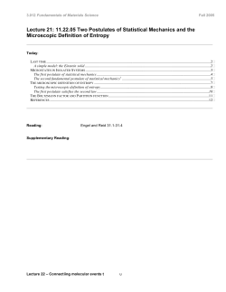 Lecture 21: 11.22.05 Two Postulates of Statistical Mechanics and
