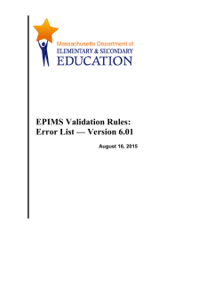 EPIMS Error List V. 6.01 - Massachusetts Department of Elementary