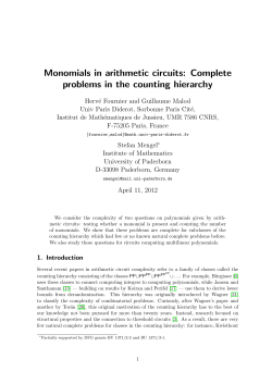 Monomials in arithmetic circuits: Complete problems in the counting