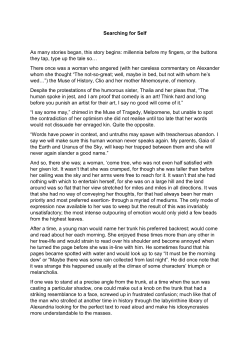 Searching for Self As many stories began, this story begins