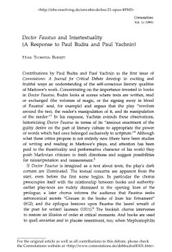 Doctor Faustus and Intertextuality (A Response to Paul Budra and
