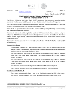 government securities auction calendar for the first quarter