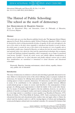 The Hatred of Public Schooling: The school as the mark of democracy