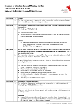 Synopsis of Minutes: General Meeting held on Thursday 24 April