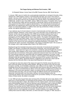 The Prague Spring and Warsaw Pact Invasion, 1968 Dr Elisabeth