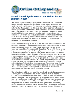 Carpal Tunnel Syndrome and the United States Supreme Court