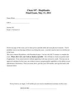 Chem 107 - Hughbanks Final Exam, May 11, 2011