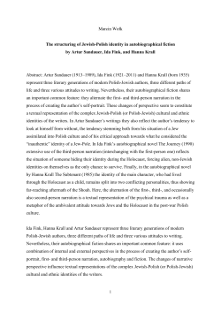 The structuring of Jewish-Polish identity in autobiographical fiction