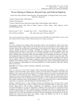 Power Sharing in Malaysia: Beyond Unity and Political Duplicity