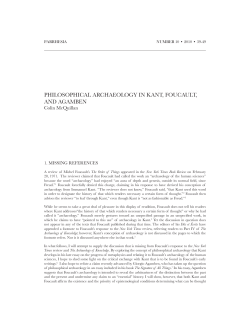 Philosophical Archeology in Kant, Foucault and Agamben
