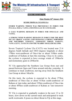 Severe Tropical Cyclone Ula (CAT3) was located near 21.6 degrees