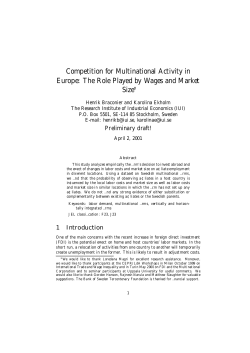 Competition for Multinational Activity in Europe: The Role Played by