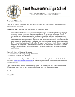 Dear Junior AP Students, I am looking forward to our class next year