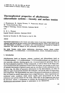 Key words: Viscosity, surface tension, alkylbenzenes, chloroethanes
