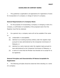 Draft Guidelines on Company Name