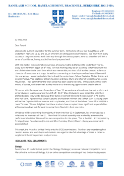 22 May 2015 Dear Parent Welcome to our first