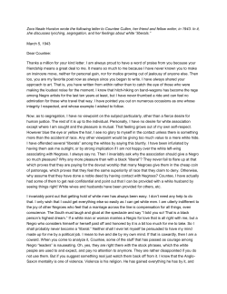 Zora Neale Hurston wrote the following letter to Countee Cullen, her