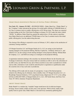 Shake Shack Announces Pricing of Initial Public Offering
