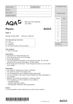 AQA Level 1/2 Certificate Physics Question paper Physics