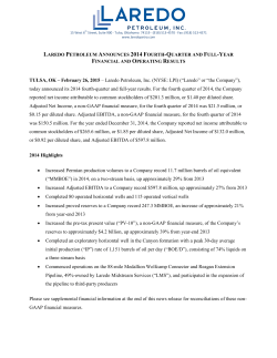 Laredo Petroleum Announces 2014 Fourth